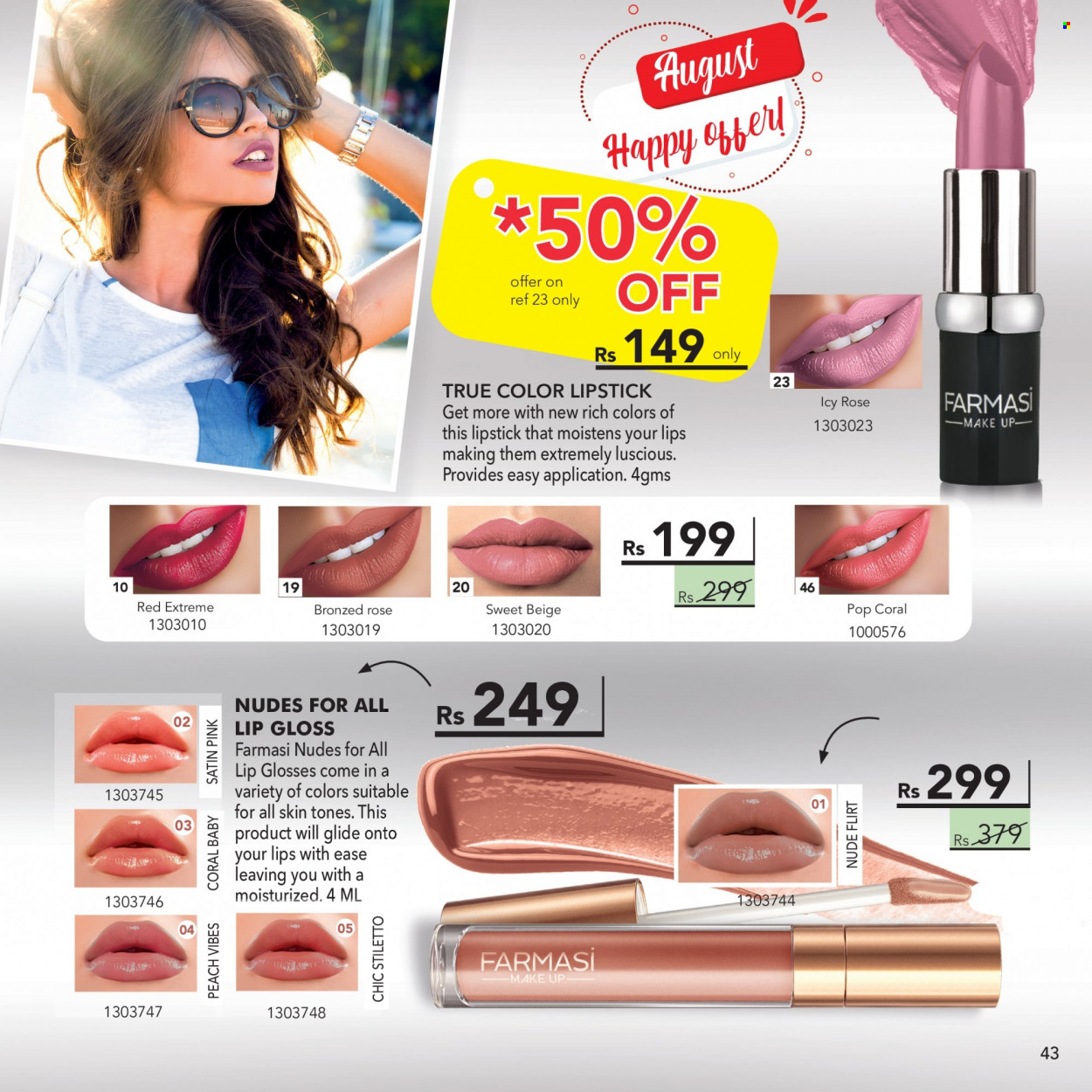 thumbnail - Farmasi Catalogue - 1.08.2022 - 31.08.2022 - Sales products - True Color, lip gloss, lipstick. Page 43.