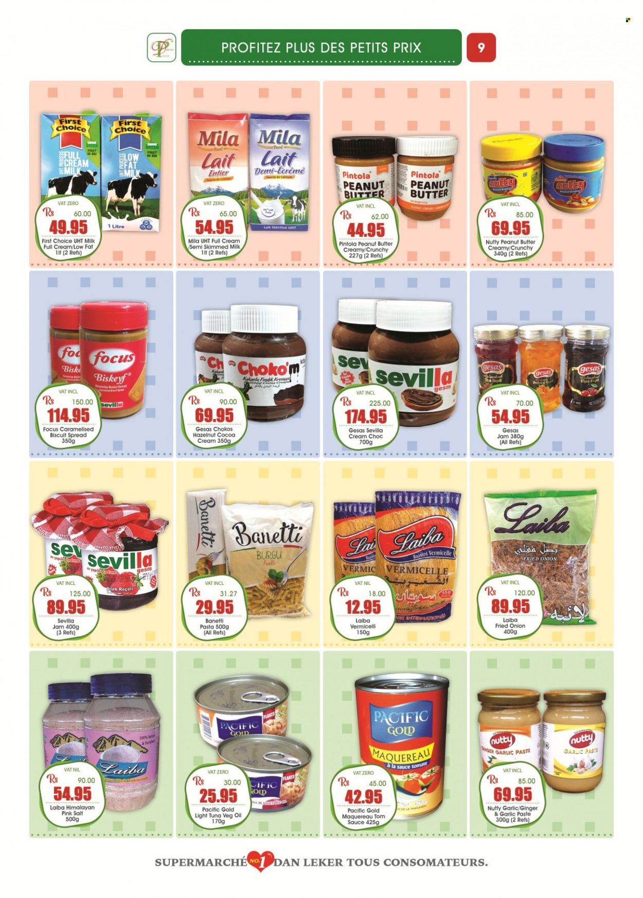 thumbnail - Dreamprice Catalogue - 19.08.2022 - 12.09.2022 - Sales products - tuna, pasta, sauce, cheese, biscuit, cocoa, light tuna, garlic paste, oil, fruit jam, peanut butter, calcium. Page 9.