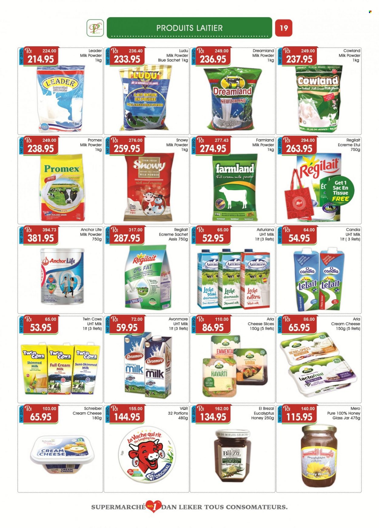 thumbnail - Dreamprice Catalogue - 19.08.2022 - 12.09.2022 - Sales products - cream cheese, gouda, sliced cheese, Havarti, cheese, The Laughing Cow, Arla, milk powder, butter, Anchor, herbs, honey, tissues, jar, calcium. Page 19.