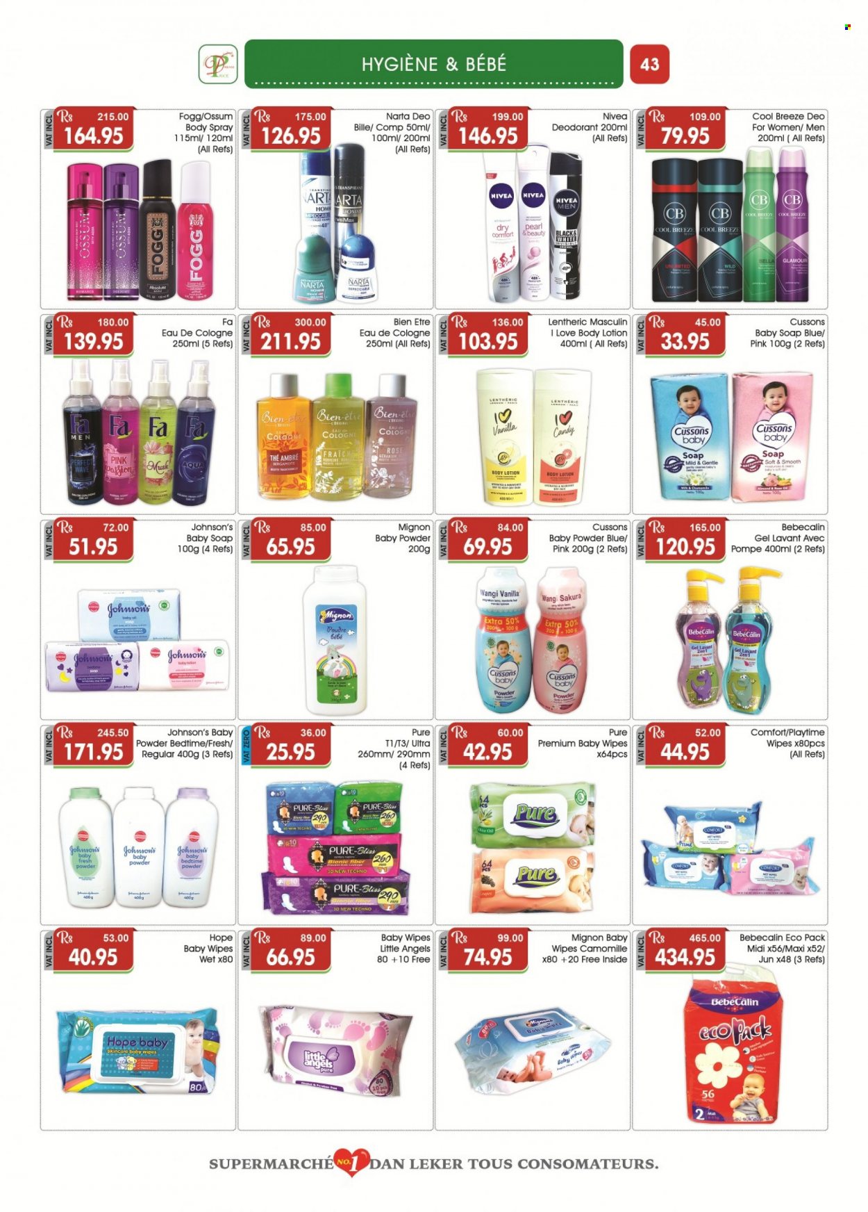 thumbnail - Dreamprice Catalogue - 19.08.2022 - 12.09.2022 - Sales products - Bella, oil, wine, rosé wine, wipes, baby wipes, Johnson's, Nivea, baby powder, baby oil, WAVE, soap, body lotion, body spray, anti-perspirant, cologne, Nike, Lenthéric, deodorant. Page 43.
