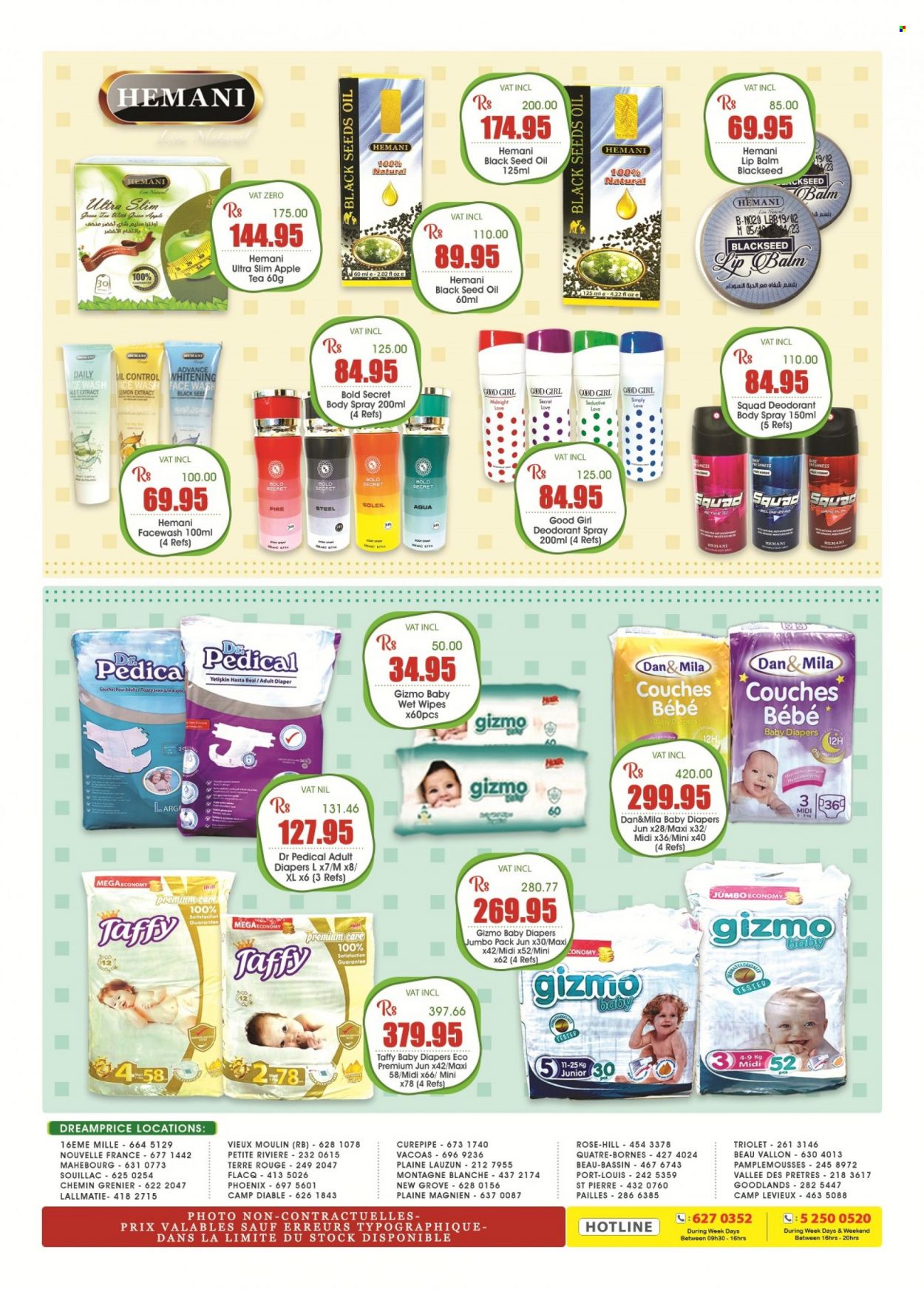 thumbnail - Dreamprice Catalogue - 19.08.2022 - 12.09.2022 - Sales products - Ace, cod, oil, green tea, tea, wine, rosé wine, wipes, nappies, face gel, lip balm, face wash, body spray, anti-perspirant, deodorant. Page 44.