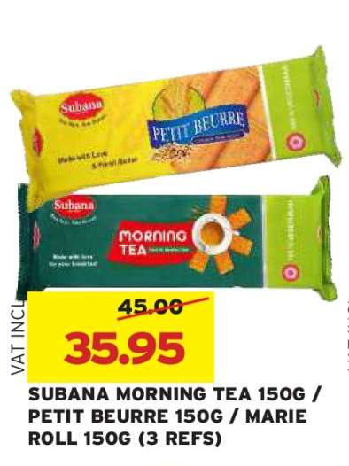 SUBANA MORNING TEA 150G / PETIT BEURRE 150G / MARIE ROLL 150G (3 REFS)