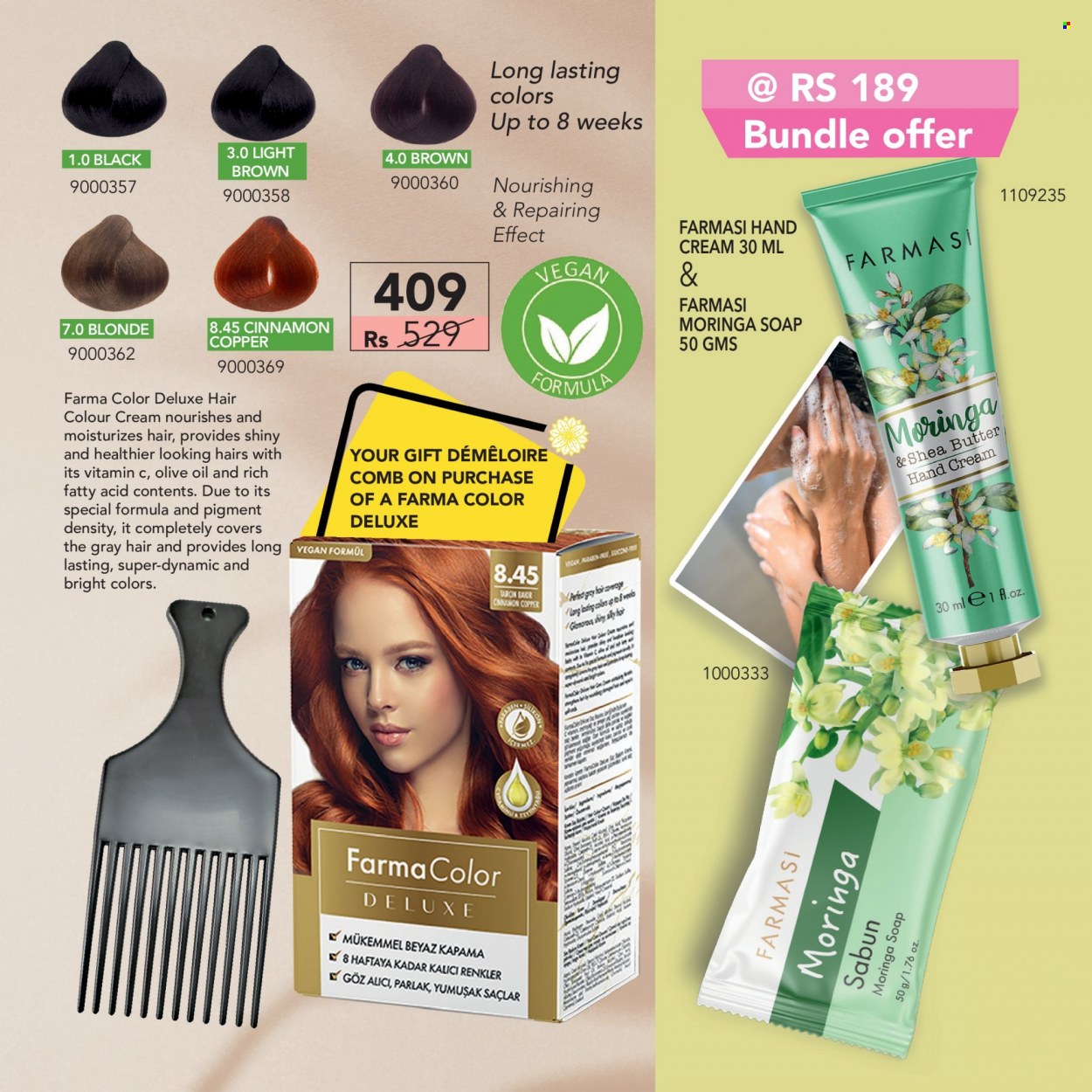 thumbnail - Farmasi Catalogue - 1.09.2022 - 30.09.2022 - Sales products - soap, hair color, comb, shea butter, hand cream. Page 63.