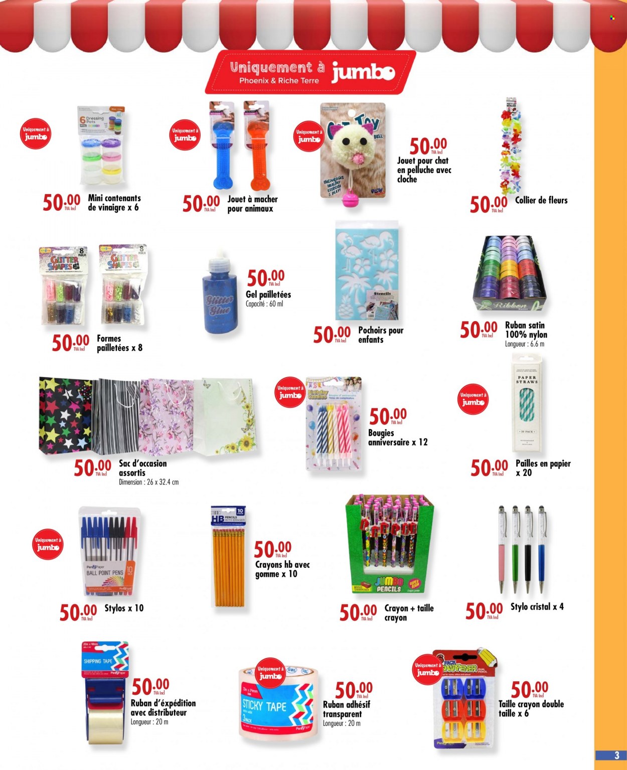 Jumbo Catalogue - 7.09.2022 - 20.09.2022 - Sales products - dressing, pot, straw, glitter, glue, pen, eraser, deco strips, paper, pencil, candle, ribbon, toys. Page 3.