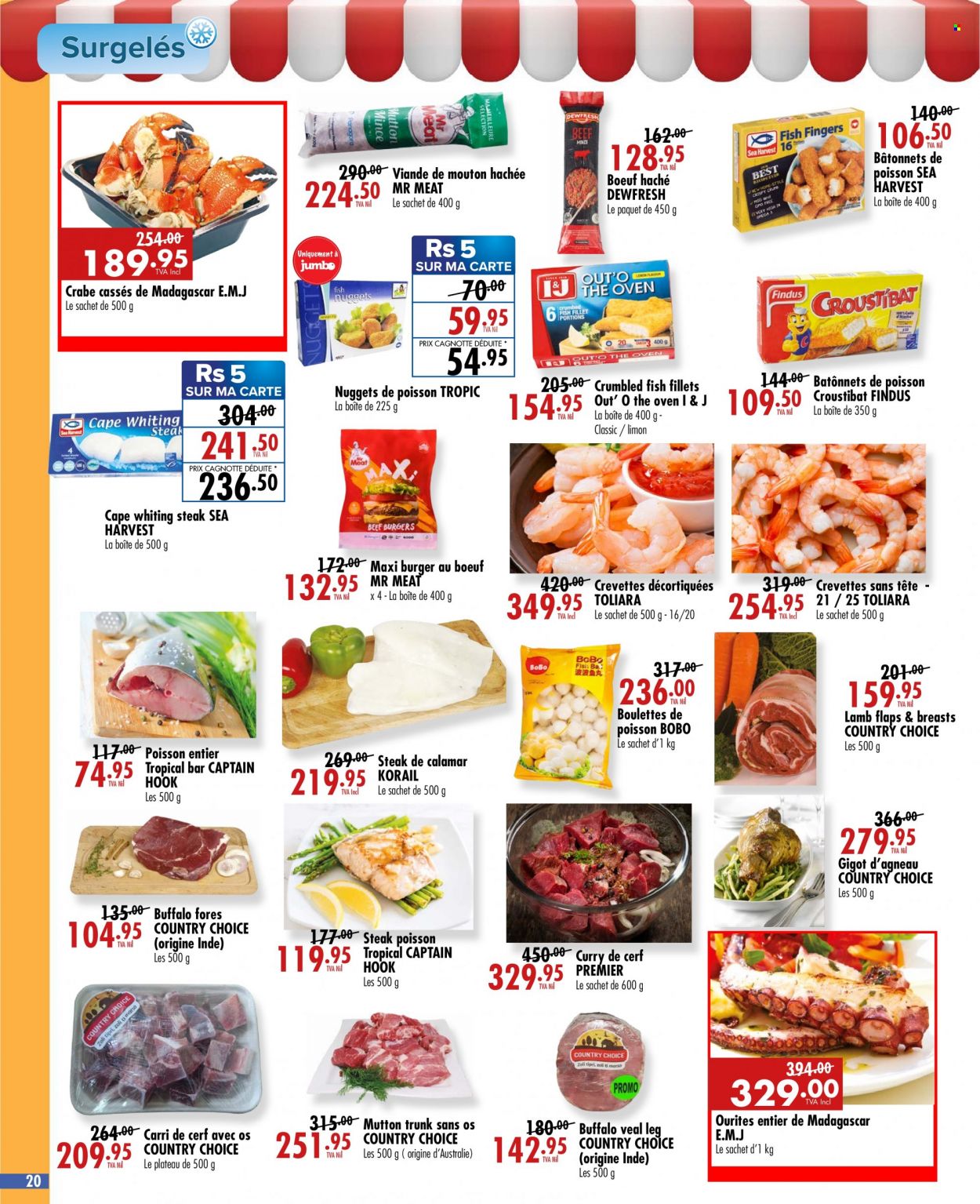 thumbnail - Jumbo Catalogue - 7.09.2022 - 20.09.2022 - Sales products - fish fillets, fish, whiting, Sea Harvest, nuggets, hamburger, mutton meat, hook, steak. Page 20.