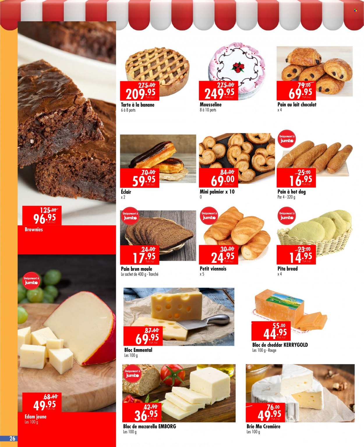 thumbnail - Jumbo Catalogue - 7.09.2022 - 20.09.2022 - Sales products - bread, pita, brownies, hot dog, edam cheese, cheddar, cheese, brie, mozzarella. Page 26.