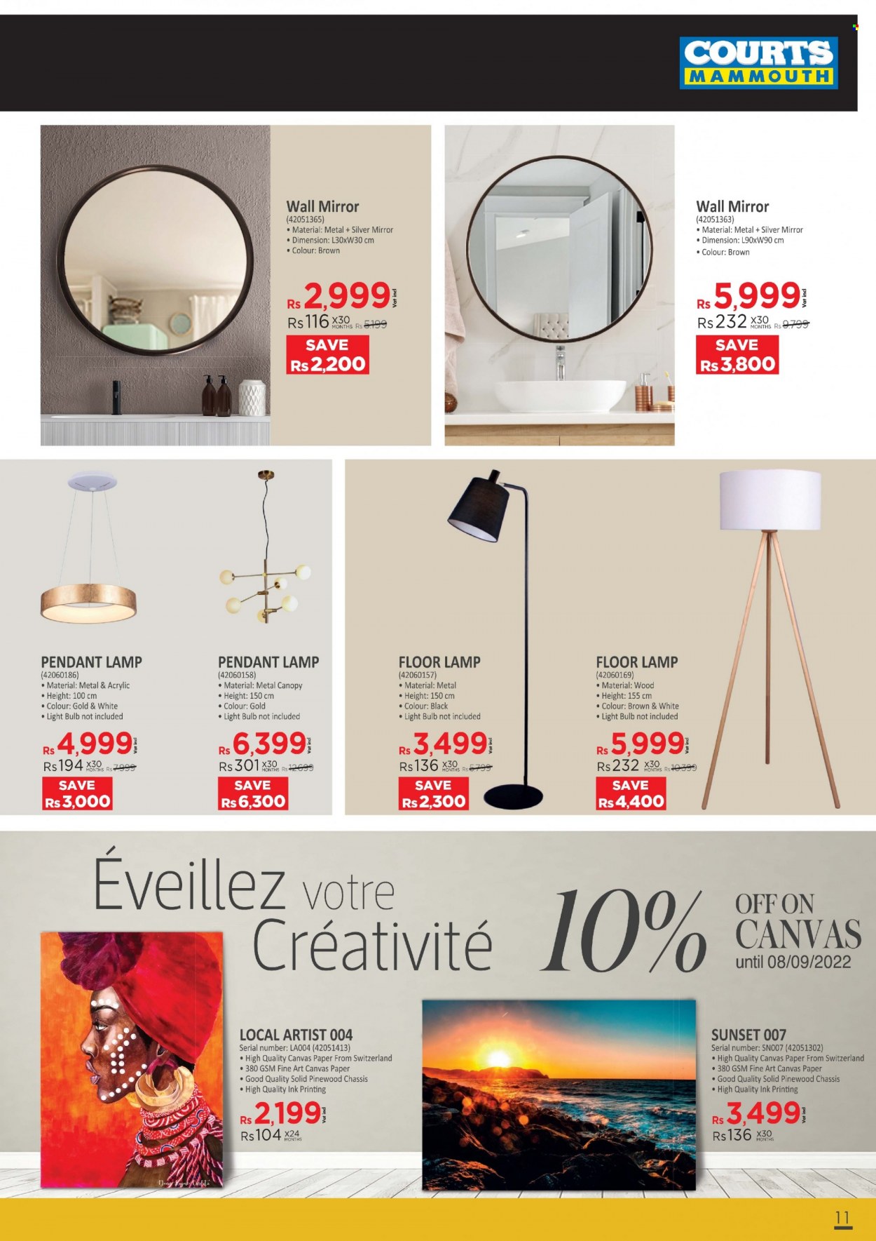 Courts Mammouth Catalogue - 31.08.2022 - 8.09.2022 - Sales products - mirror, lamp, pendant lamp, floor lamp. Page 11.