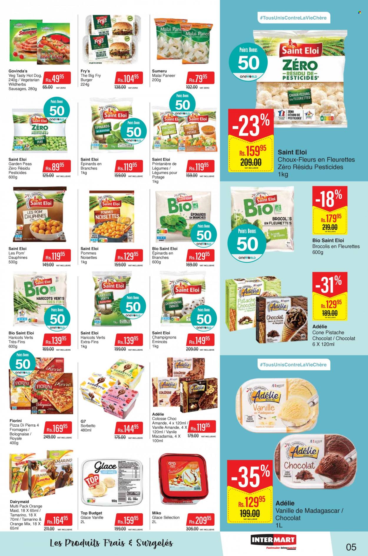 Intermart Catalogue - 9.09.2022 - 21.09.2022 - Sales products - peas, hot dog, pizza, hamburger, sausage, paneer, macadamia nuts. Page 5.