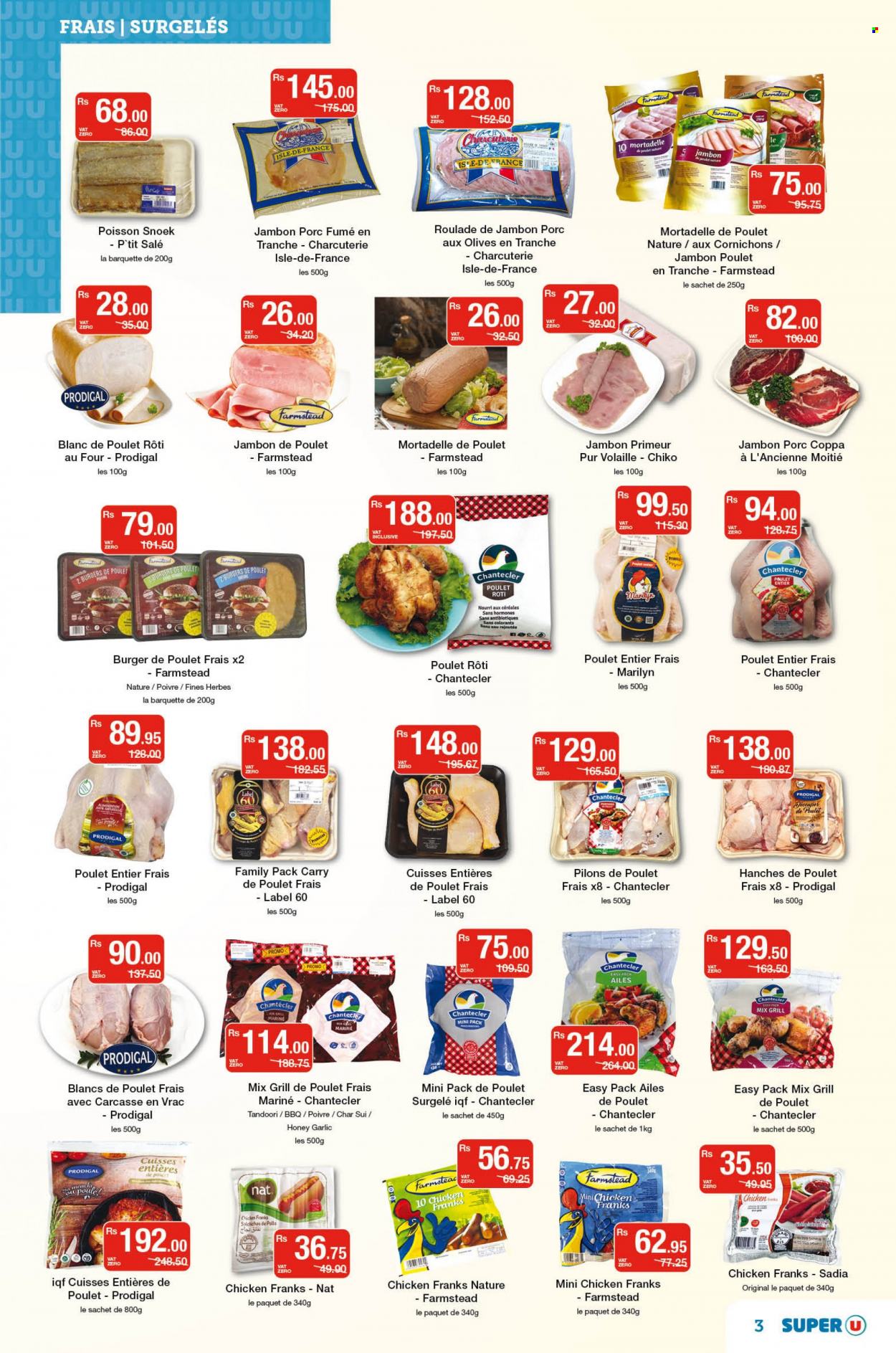 Super U Catalogue - 9.09.2022 - 21.09.2022 - Sales products - garlic, hamburger, chicken franks, honey, olives. Page 3.
