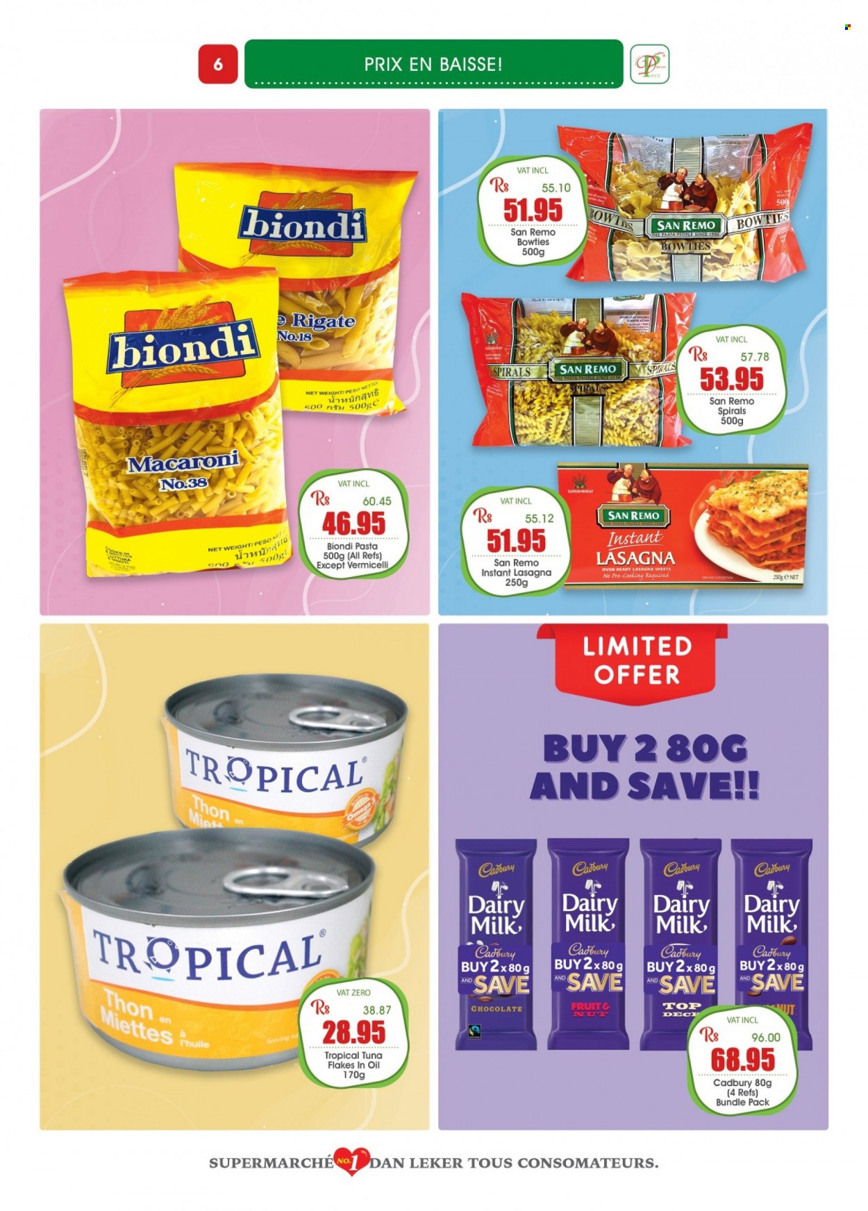 thumbnail - Dreamprice Catalogue - 17.09.2022 - 11.10.2022 - Sales products - tuna, macaroni, Bryan, chocolate, Cadbury, Dairy Milk, lasagne sheets. Page 6.