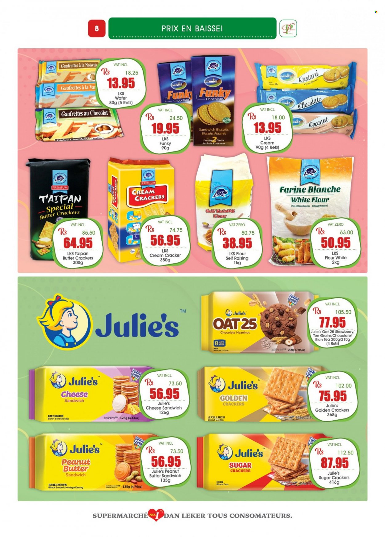 thumbnail - Dreamprice Catalogue - 17.09.2022 - 11.10.2022 - Sales products - coconut, custard, wafers, crackers, biscuit, Julie's, flour, sugar, oats, peanut butter, tea. Page 8.