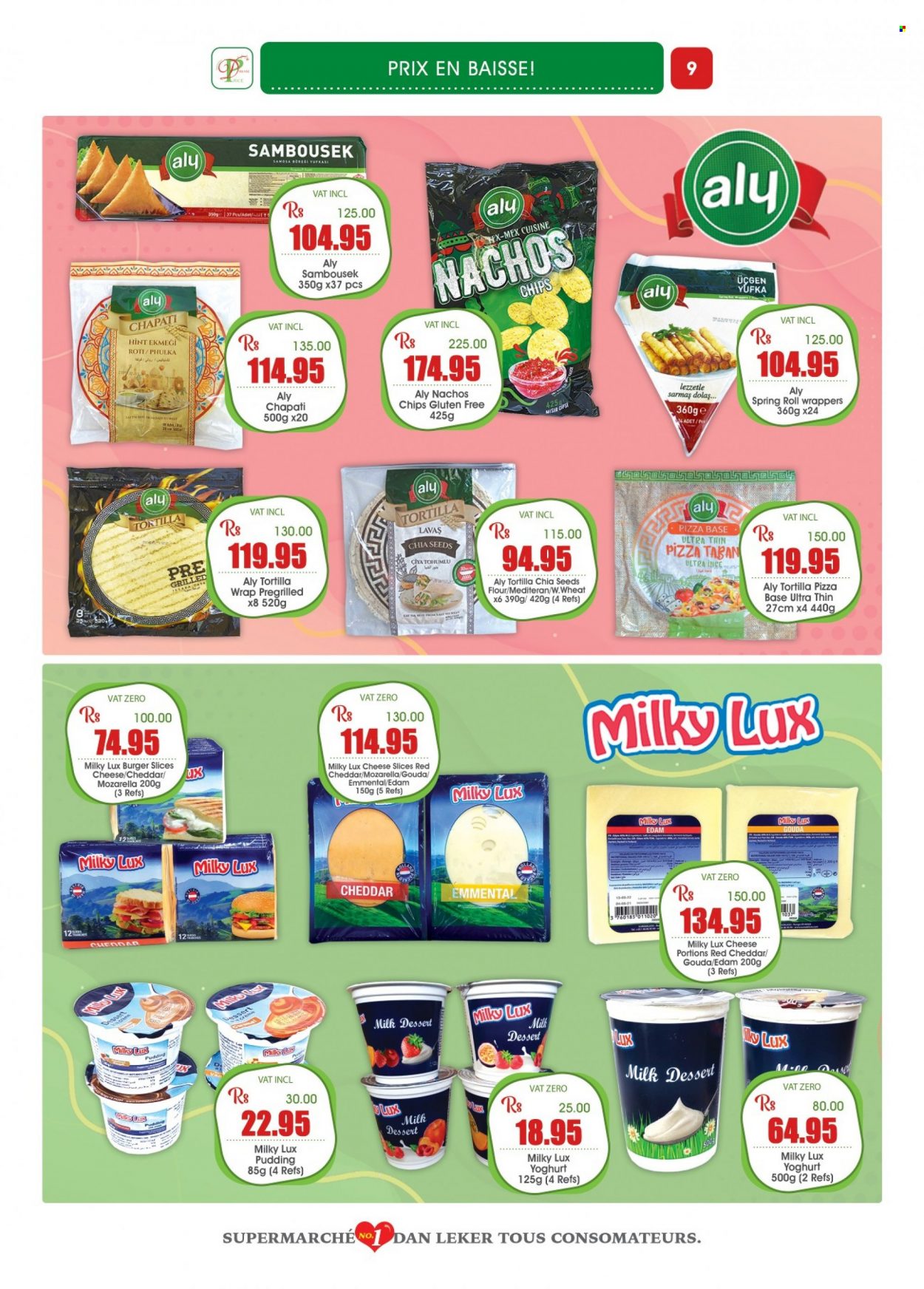 thumbnail - Dreamprice Catalogue - 17.09.2022 - 11.10.2022 - Sales products - tortillas, pizza, edam cheese, gouda, sliced cheese, pudding, yoghurt, milk, pizza dough, chips, chia seeds, Lux. Page 9.