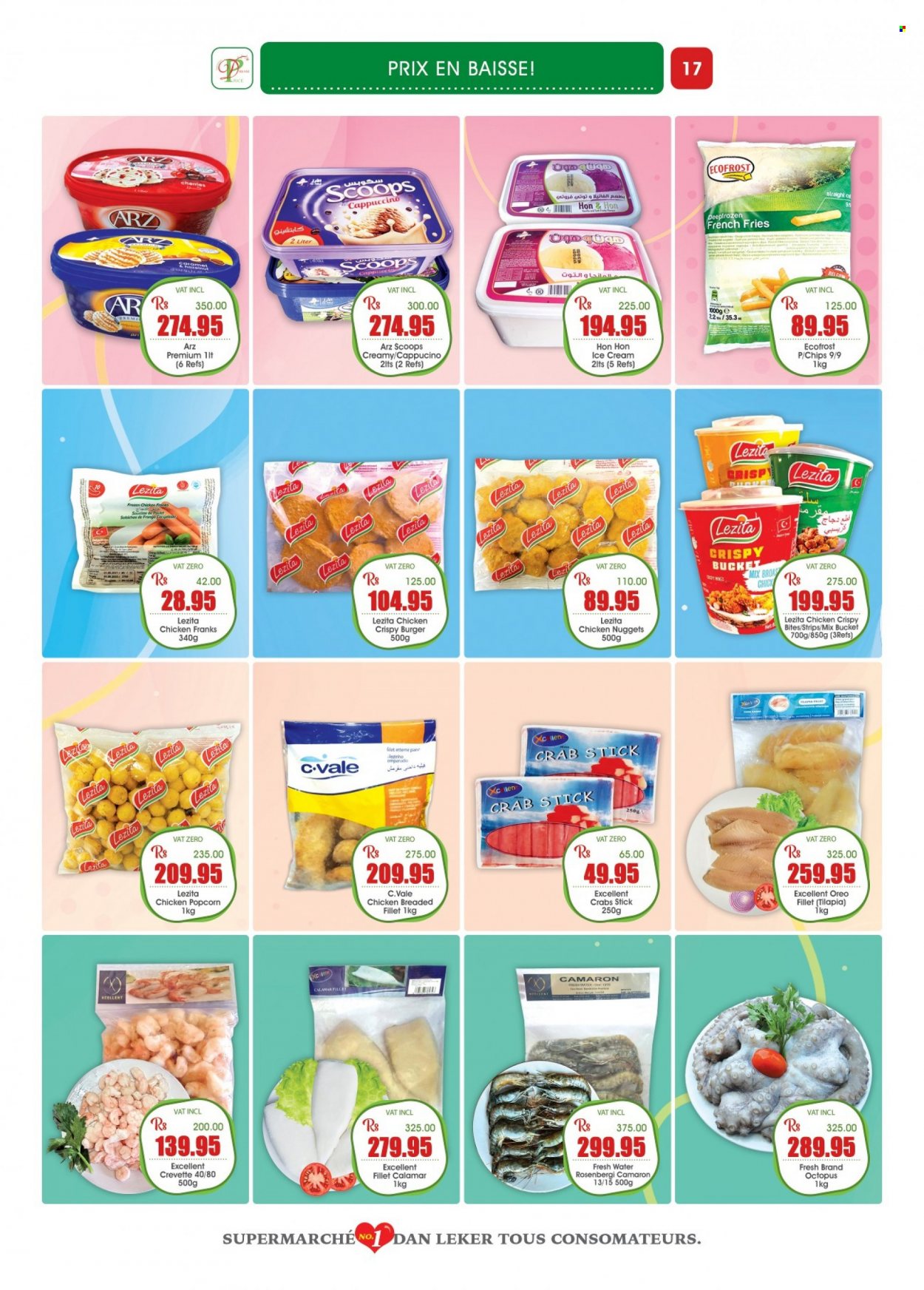 thumbnail - Dreamprice Catalogue - 17.09.2022 - 11.10.2022 - Sales products - cherries, tilapia, octopus, crab, nuggets, hamburger, chicken nuggets, chicken frankfurters, ice cream, strips, potato fries, french fries, chips, popcorn, cappuccino, Oreo. Page 17.