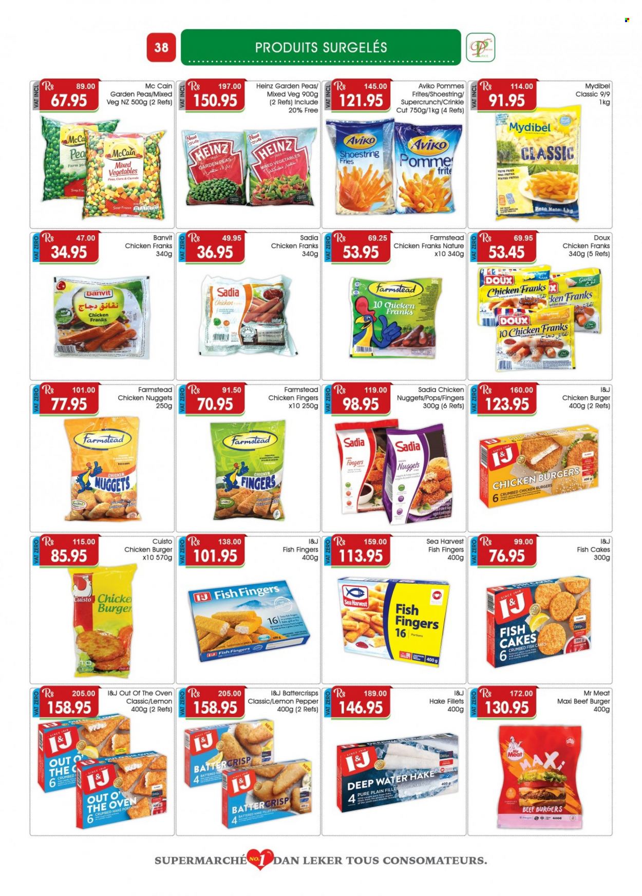thumbnail - Dreamprice Catalogue - 17.09.2022 - 11.10.2022 - Sales products - garlic, hake, fish, crumbed fish, fish fingers, Sea Harvest, fish sticks, nuggets, hamburger, chicken nuggets, beef burger, Out o' the Oven, chicken frankfurters, mixed vegetables, McCain, potato fries, fish cake, cage, Heinz. Page 38.