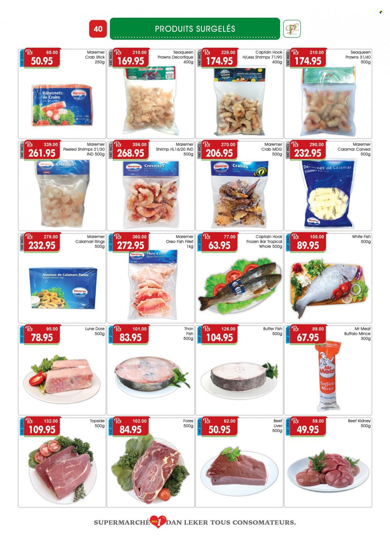 Dreamprice Catalogue - 17.09.2022 - 11.10.2022 - Sales products - calamari, fish fillets, whitefish, prawns, crab, fish, shrimps, butter, beef kidney, hook, jar, Oreo. Page 40.