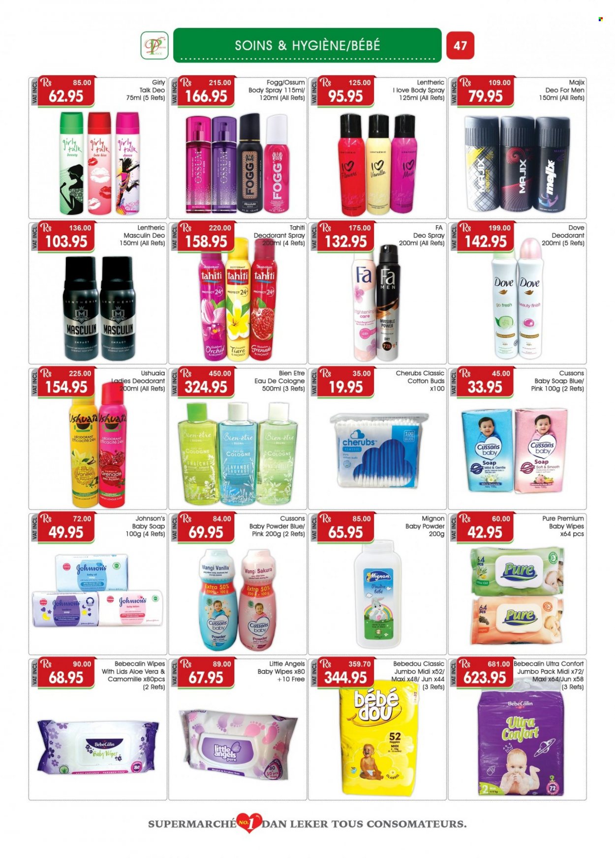 thumbnail - Dreamprice Catalogue - 17.09.2022 - 11.10.2022 - Sales products - Dove, wipes, baby wipes, nappies, Johnson's, baby powder, soap, body lotion, body spray, anti-perspirant, cologne, Lenthéric, wok, deodorant. Page 47.