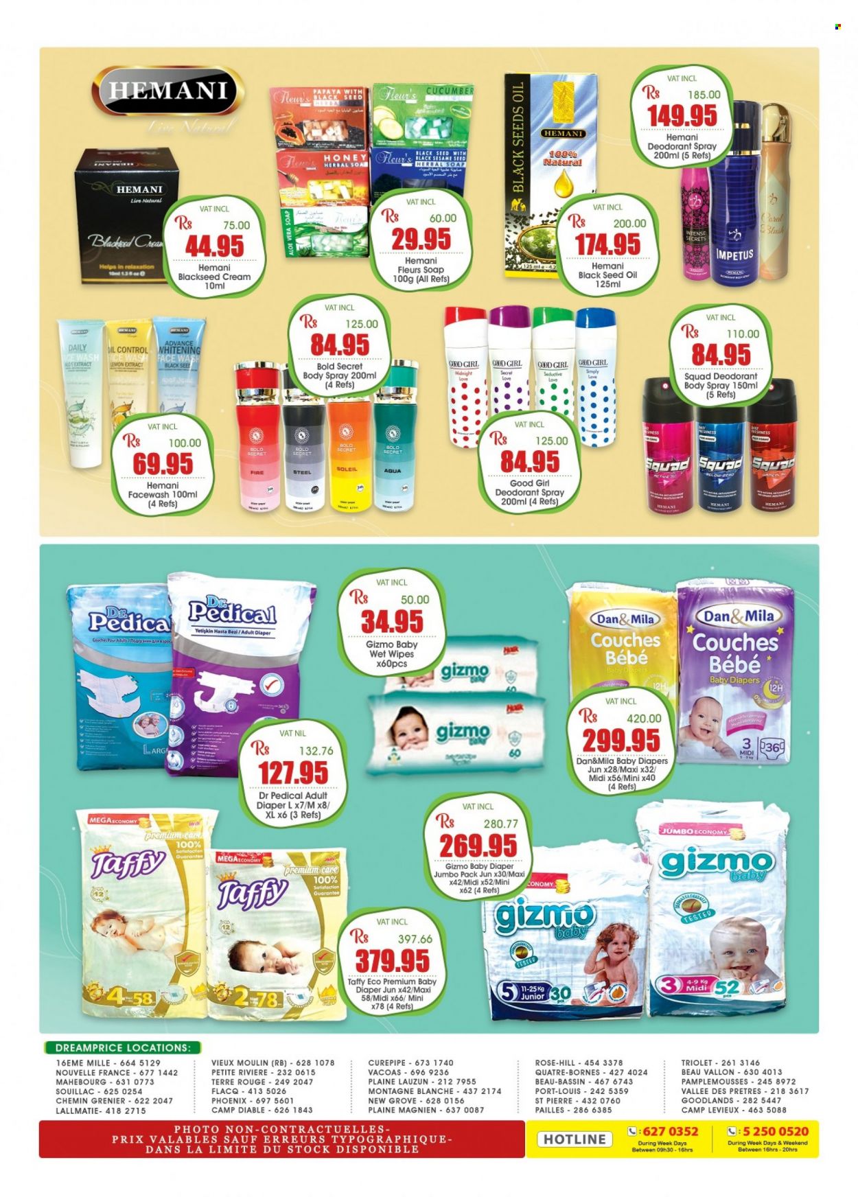 thumbnail - Dreamprice Catalogue - 17.09.2022 - 11.10.2022 - Sales products - Ace, papaya, cod, sesame seed, oil, honey, wine, rosé wine, wipes, nappies, face gel, soap, face wash, body spray, anti-perspirant, deodorant. Page 48.