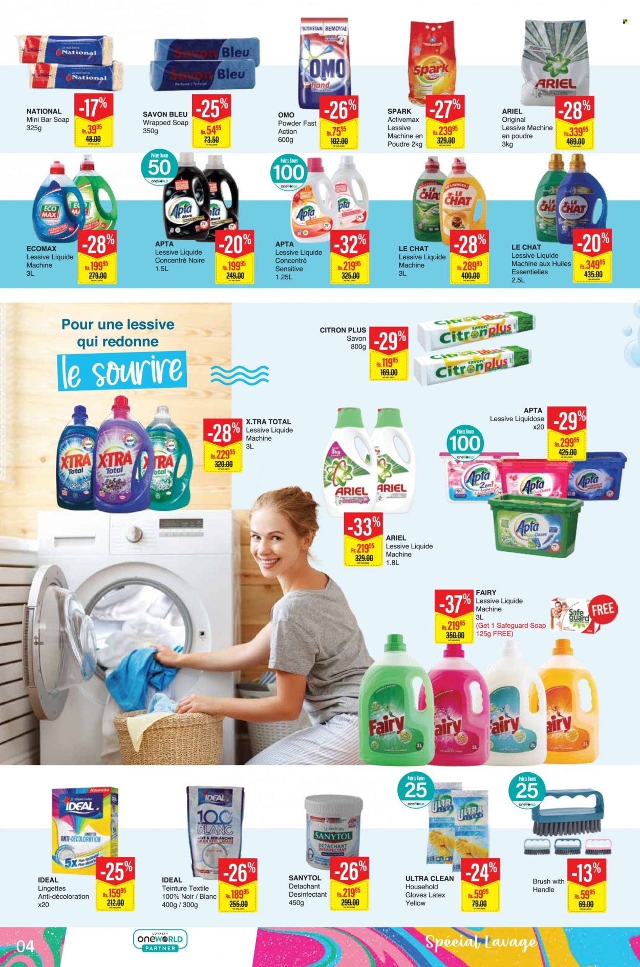 Intermart Catalogue - 23.09.2022 - 19.10.2022 - Sales products - Fairy, Ariel, Omo, XTRA, soap bar, soap, gloves, Sanytol. Page 4.