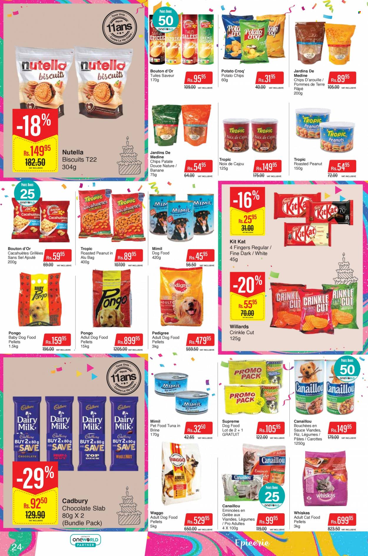 thumbnail - Intermart Catalogue - 23.09.2022 - 19.10.2022 - Sales products - chocolate, KitKat, biscuit, Cadbury, potato chips, chips, animal food, cat food, dog food, Pedigree, Nutella, Whiskas. Page 24.