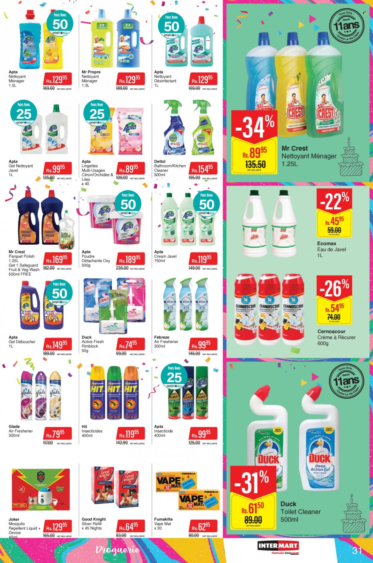 thumbnail - Intermart Catalogue - 23.09.2022 - 19.10.2022 - Sales products - Febreze, cleaner, toilet cleaner, Crest, air freshener, Glade, polish, Dettol. Page 31.