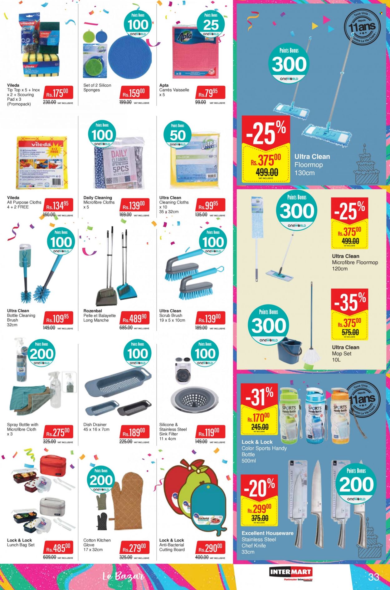 thumbnail - Intermart Catalogue - 23.09.2022 - 19.10.2022 - Sales products - Tip Top, knife, houseware, Vileda, brush, gloves, sponge, mop, cutting board. Page 33.