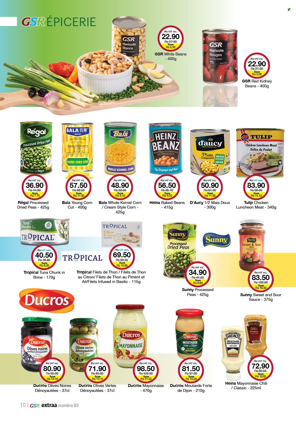 thumbnail - GSR Catalogue - 22.09.2022 - 16.10.2022 - Sales products - beans, peas, tuna, sauce, lunch meat, mayonnaise, kidney beans, baked beans, mustard, sweet and sour sauce, Heinz, olives. Page 10.