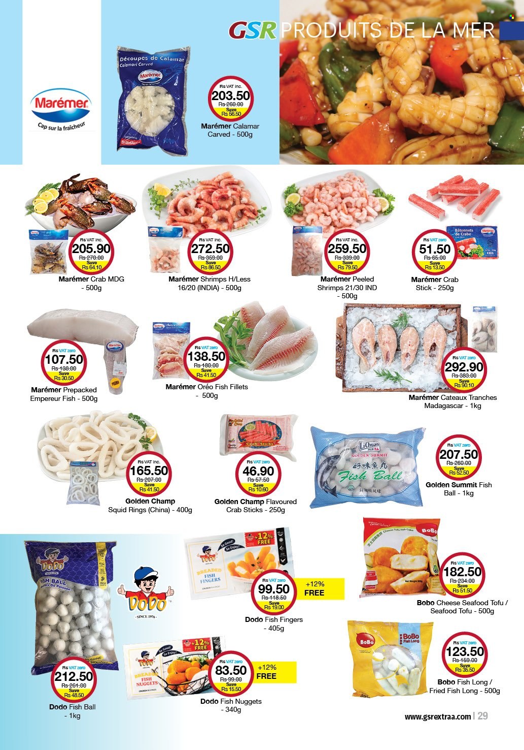 thumbnail - GSR Catalogue - 22.09.2022 - 16.10.2022 - Sales products - bread, calamari, fish fillets, squid, seafood, crab, shrimps, fish nuggets, fish fingers, squid rings, fish sticks, fried fish, breaded fish, cheese, tofu, Coca-Cola, Oreo. Page 29.