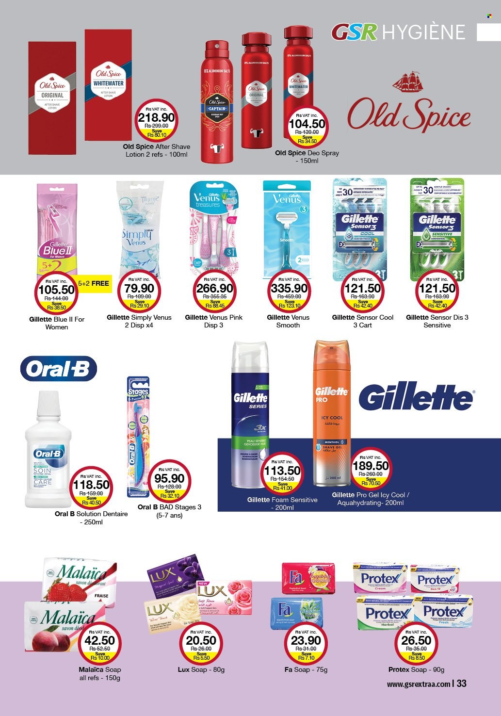 thumbnail - GSR Catalogue - 22.09.2022 - 16.10.2022 - Sales products - salt, spice, wine, rosé wine, Lux, hand soap, Protex, soap, Gillette, body lotion, after shave, shave gel, Venus, Old Spice, Oral-B, deodorant. Page 33.