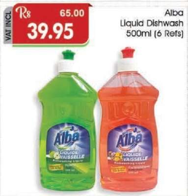 Alba Liquid Dishwash 500ml (6 Refs)