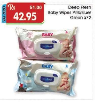 Deep Fresh Baby Wipes Pink/Blue/Green x72