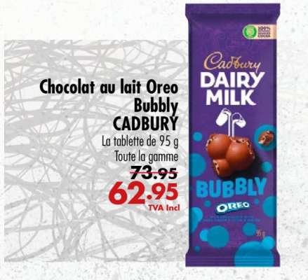 Chocolat au lait Oreo Bubbly CADBURY