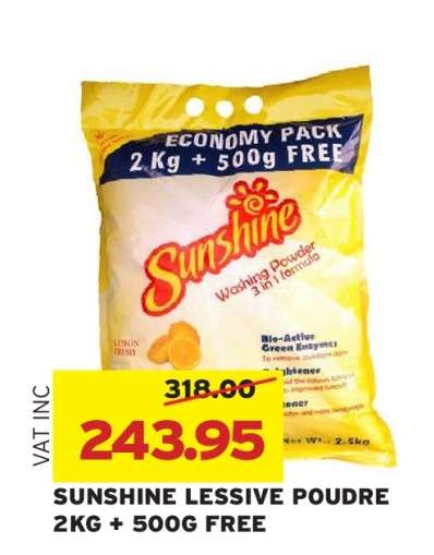 SUNSHINE LESSIVE POUDRE 2KG + 500G FREE