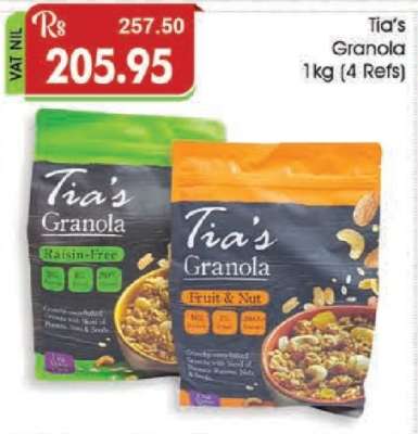 Tia's Granola 1kg (4 Refs)