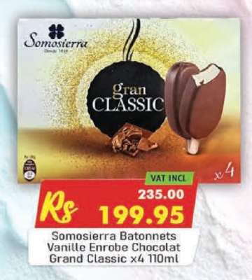 Somosierra Batonnets Vanille Enrobe Chocolat Grand Classic x4 110ml