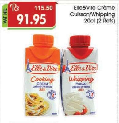 Elle&Vire Crème Cuisson/Whipping 20cl (2 Refs)