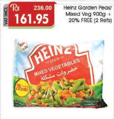 Heinz Garden Peas/Mixed Veg 900g + 20% FREE (2 Refs)