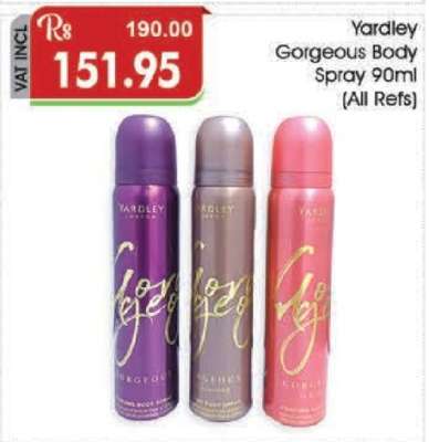 Yardley Gorgeous Body Spray 90ml (All Refs)