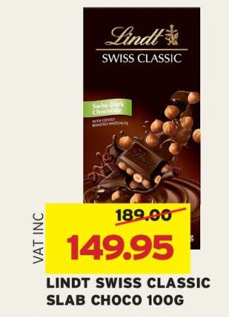 LINDT SWISS CLASSIC SLAB CHOCO 100G