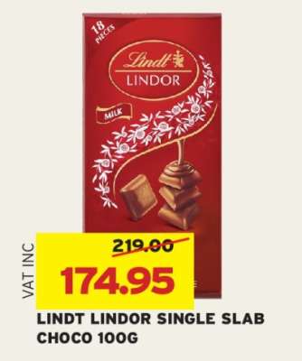 LINDT LINDOR SINGLE SLAB CHOCO 100G