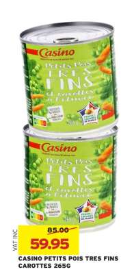 CASINO PETITS POIS TRES FINS CAROTTES 265G
