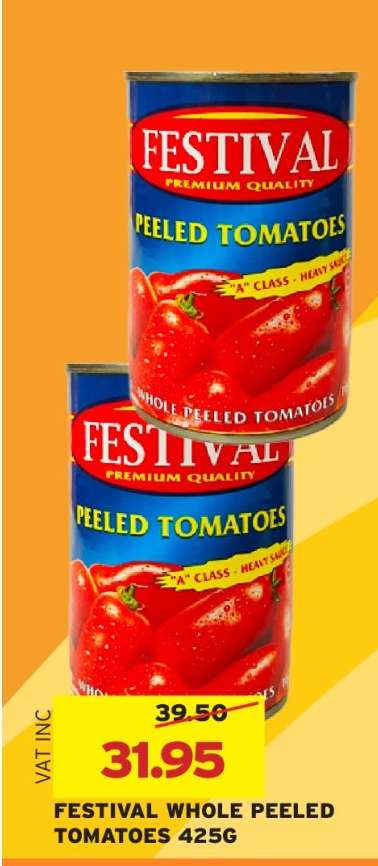 FESTIVAL WHOLE PEELED TOMATOES 425G