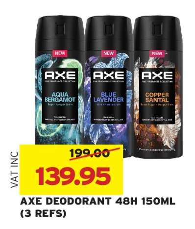 AXE DEODORANT 48H 150ML (3 REFS)