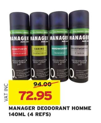 MANAGER DEODORANT HOMME 140ML (4 REFS)
