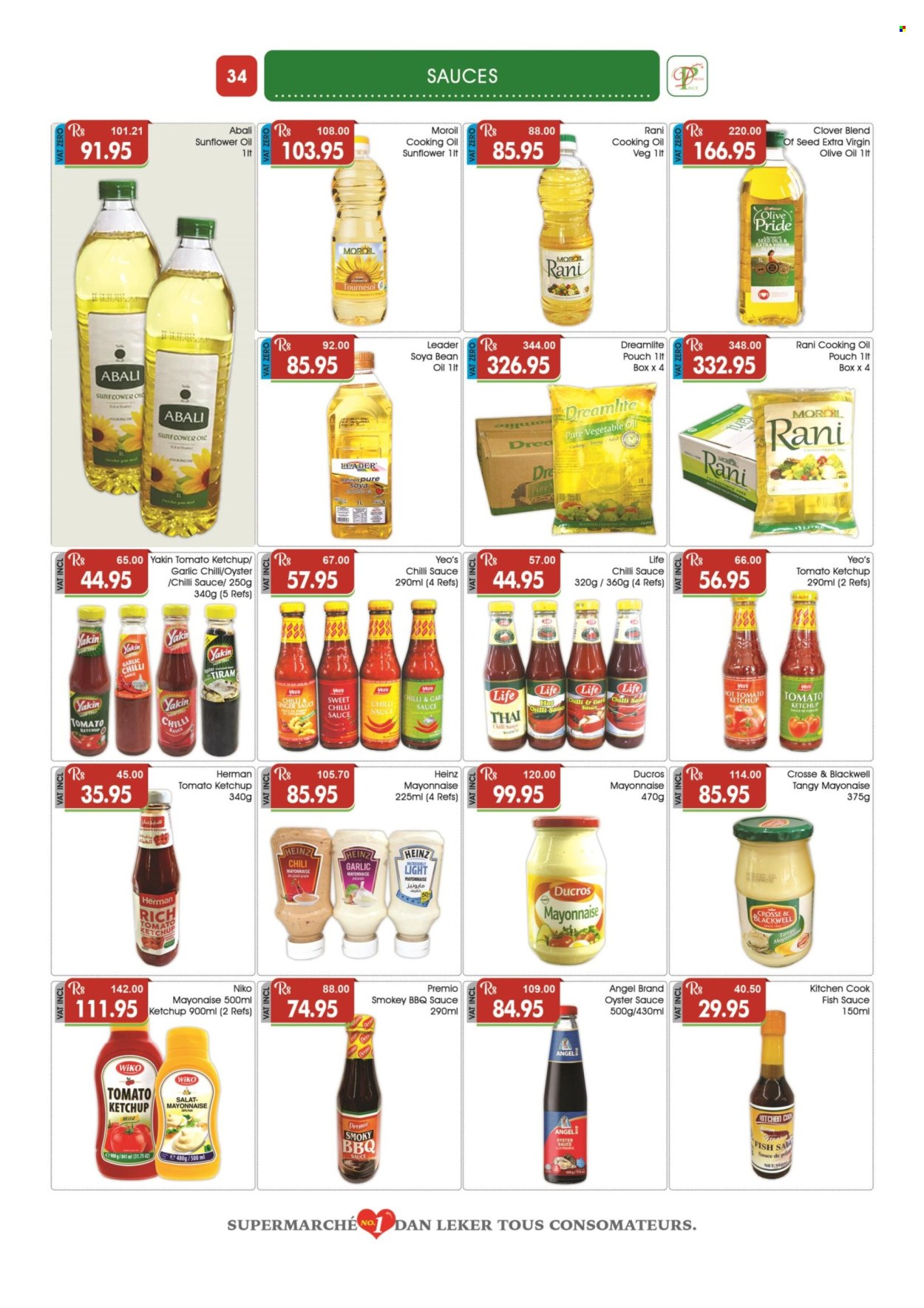 thumbnail - Dreamprice Catalogue - 15.10.2022 - 13.11.2022 - Sales products - garlic, salad, oysters, fish, Clover, mayonnaise, rice, BBQ sauce, fish sauce, oyster sauce, chilli sauce, sweet chilli sauce, extra virgin olive oil, sunflower oil, olive oil, oil, cooking oil, Heinz, ketchup. Page 34.