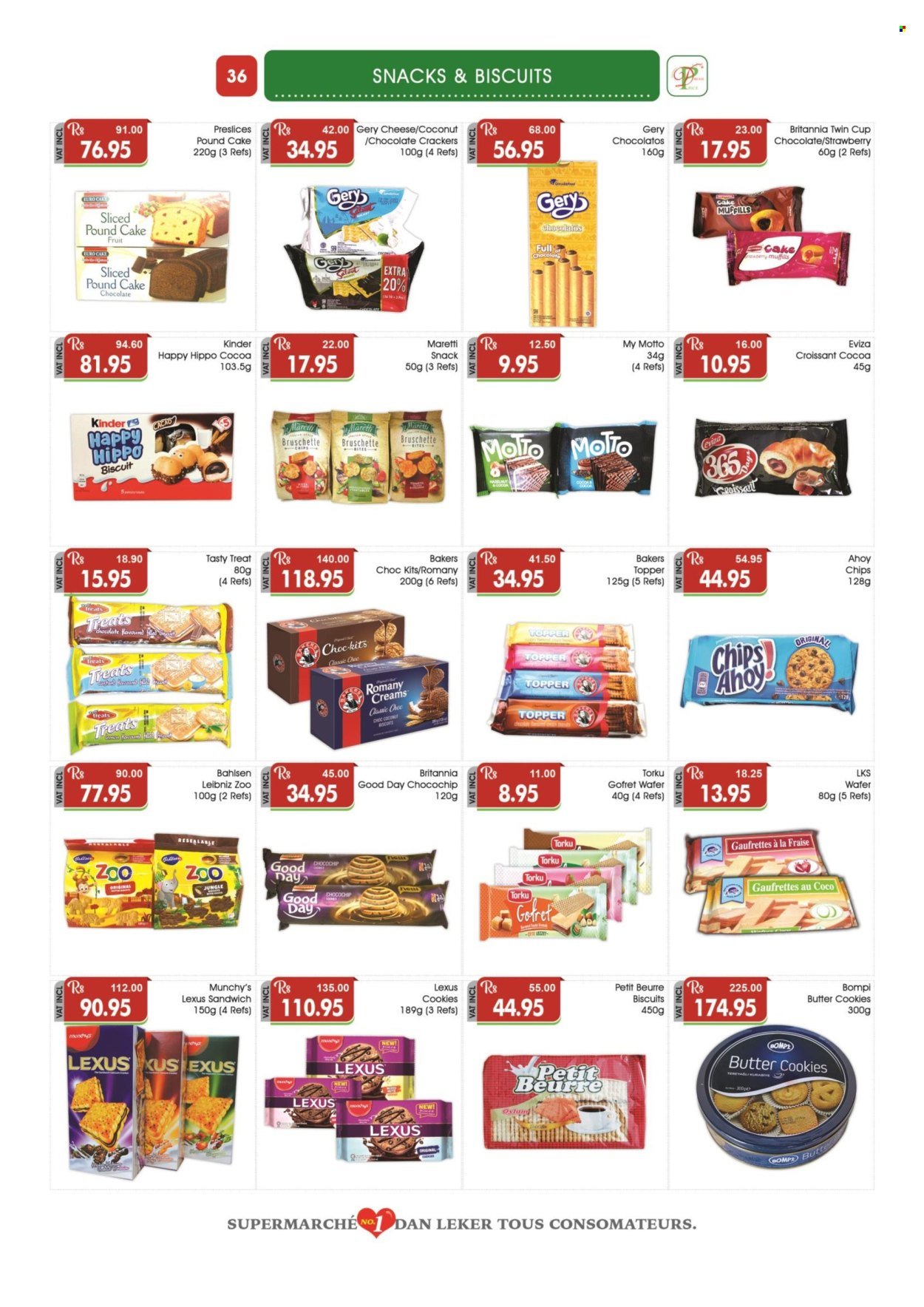thumbnail - Dreamprice Catalogue - 15.10.2022 - 13.11.2022 - Sales products - croissant, pound cake, sandwich, cheese, cookies, wafers, butter cookies, snack, crackers, biscuit, Tasty Treat, chips, cocoa, cup, Bakers. Page 36.