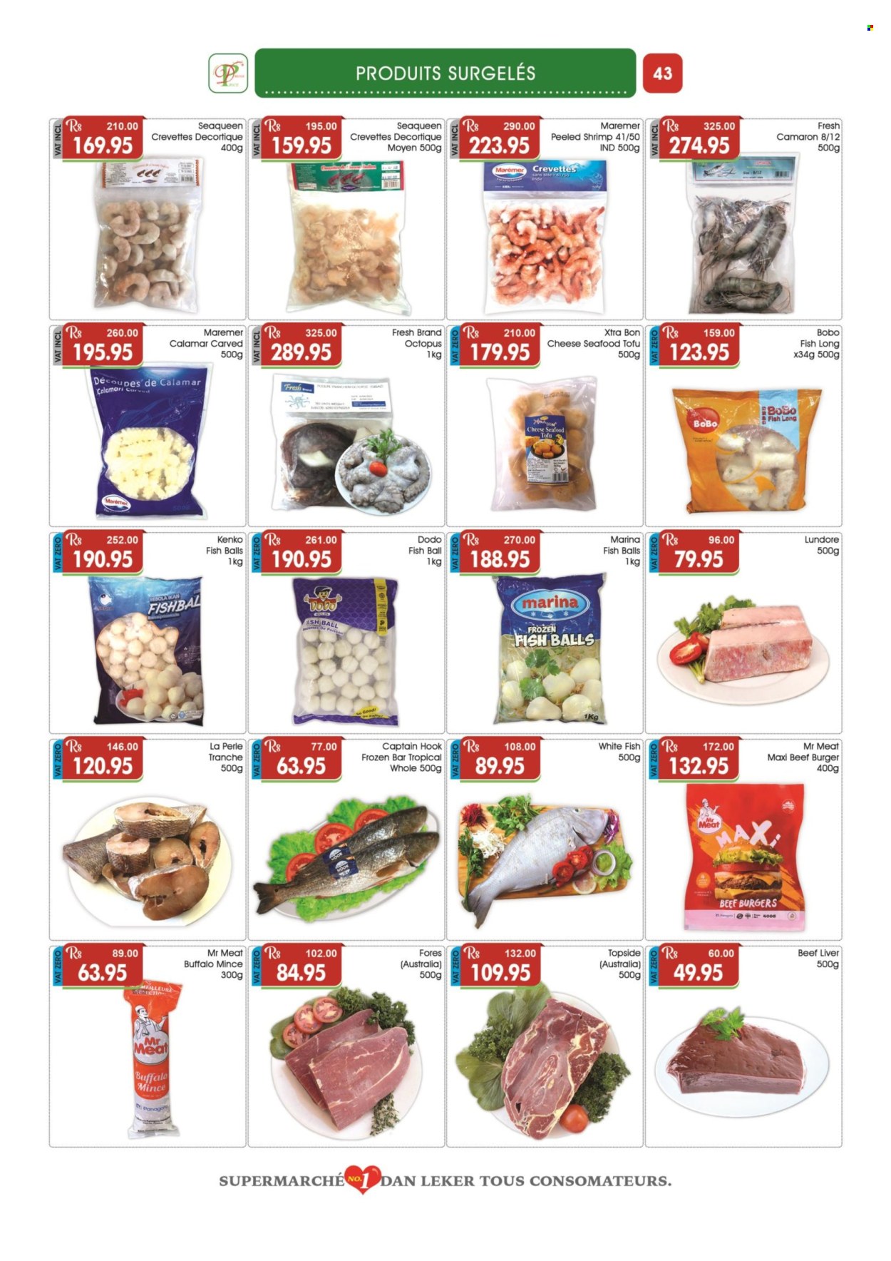 thumbnail - Dreamprice Catalogue - 15.10.2022 - 13.11.2022 - Sales products - calamari, whitefish, octopus, seafood, hamburger, beef burger, cheese, tofu, beef liver, beef meat, XTRA, hook. Page 43.