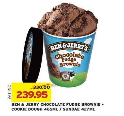 BEN & JERRY CHOCOLATE FUDGE BROWNIE - COOKIE DOUGH 465ML / SUNDAE 427ML