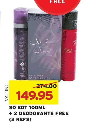 SO EDT 100ML + 2 DEODORANTS FREE (3 REFS)
