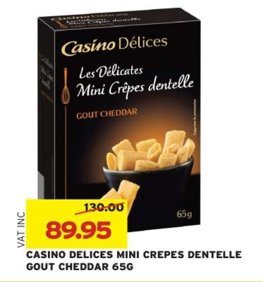 CASINO DELICES MINI CREPES DENTELLE GOUT CHEDDAR 65G