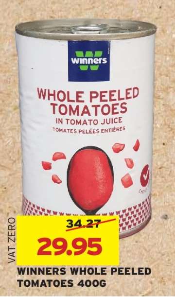 WINNERS WHOLE PEELED TOMATOES 400G